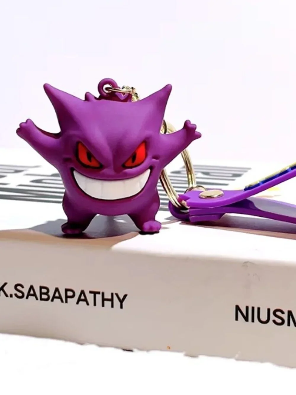 Gengar Pokemon Keychain Purple Rubber Charm Strap Anime Keyring